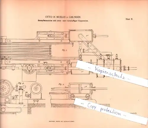 Original Patent - Otto H. Mueller in Gmunden , 1887 , Dampfmaschine !!!