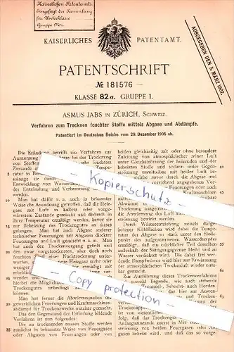 Original Patent - Asmus Jabs in Zürich , Schweiz , 1905 , Trocknen feuchter Wäsche !!!