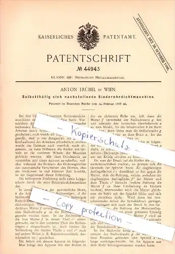 Original Patent - Anton Trübel in Wien , 1888 , Siebrohrdichtmaschine , Mechanische Metallbearbeitung !!!