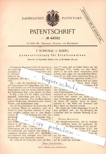 Original Patent - F. Schichau in Elbing / Elblag , 1887 , Lenkvorrichtung für Straßenwalzen !!!