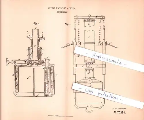 Original Patent - Otto Passow in Wien , 1892 ,  Gasglühlampe , Lampe , Elektrik !!!