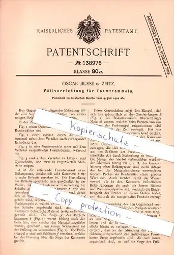 Original Patent  - Oscar Busse in Zeitz , 1902 ,  Füllvorrichtung für Formtrommeln !!!