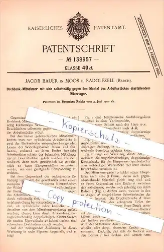 Original Patent  -  Jacob Bauer in Moos b. Radolfzell , Baden , 1902 , Drehbank - Mitnehmer !!!