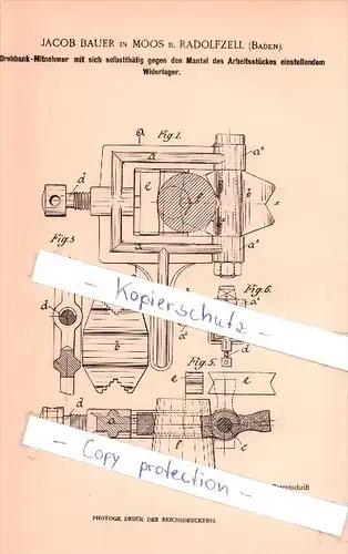 Original Patent  -  Jacob Bauer in Moos b. Radolfzell , Baden , 1902 , Drehbank - Mitnehmer !!!