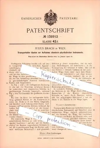 Original Patent  - Julius Drach in Wien , 1902 , Kasten für verwahrte Apparatursammlungen !!!