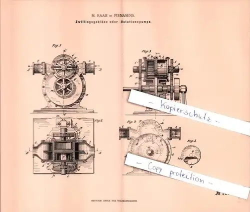 Original Patent  - H. Raab in Pirmasens  , 1902 , Zwillingsgebläse oder -Rotationspumpe !!!