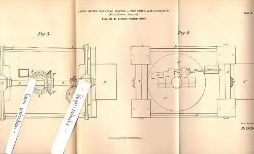 Original Patent - J.H. Martin in The Drive Walthamstow , 1883 , Cereals - plastering machines , agriculture , London !!!