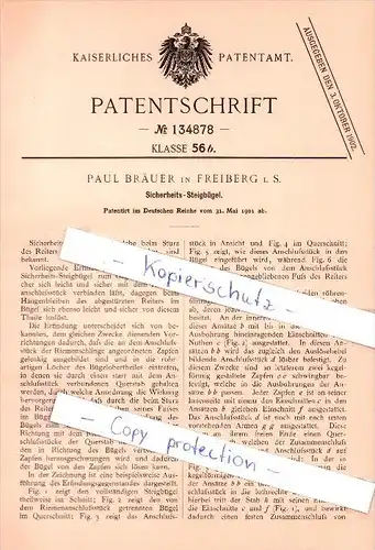 Original Patent  - Paul Bräuer in Freiberg i. S. , 1901 , Sicherheits - Steigbügel , Pferde , Reiter !!!