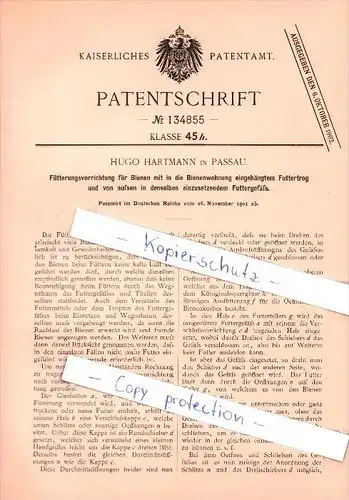 Original Patent  -  Hugo Hartmann in Passau , 1901 , Fütterungsvorrichtung für Bienen , Imkerei , Imker !!!