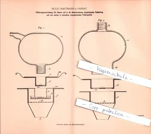 Original Patent  -  Hugo Hartmann in Passau , 1901 , Fütterungsvorrichtung für Bienen , Imkerei , Imker !!!