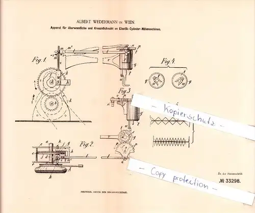Original Patent  - Albert Wedermann in Wien , 1885 , Nähmaschinen !!!