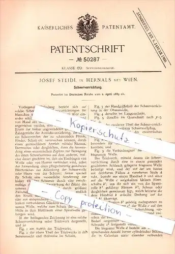 Original Patent - Josef Steidl in Hernals bei Wien , 1889 , Scheervorrichtung , Schneidwerkzeuge !!!
