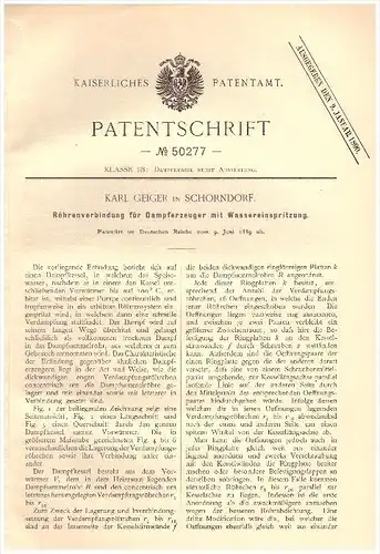 Original Patent - Karl Geiger in Schorndorf , 1889 , Dampfkessel nebst Ausrüstung !!!