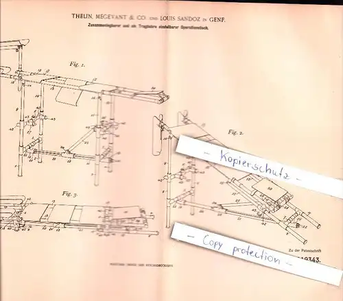 Original Patent - Thelin, Megevant & Co. und Louis Sandoz in Genf , 1900 , einstellbarer Operationstisch , Arzt , Klinik