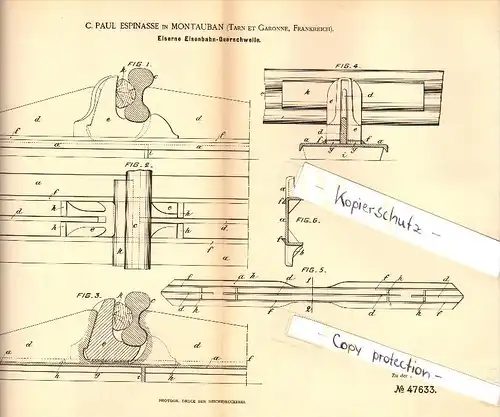 Original Patent - C. Paul Espinasse à Montauban , Tarn et Garonn , 1888 , fer chemin de fer traverse !!!