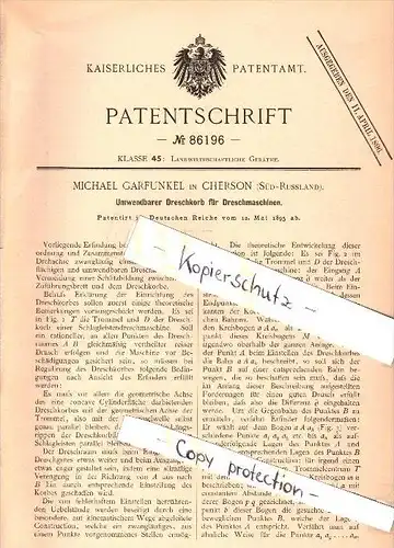 Original Patent - Michael Garfunkel in Cherson , Süd - Russland , 1895 , Dreschkorb für Dreschmaschine , Landwirtschaft