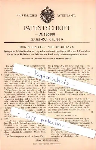 Original Patent - Höntsch & Co. in Niedersedlitz , 1904 ,  Zerlegbares Frühbeetfenster , Gartenbau !!!