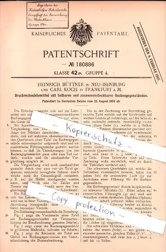 Original Patent - H. Büttner in Neu - Isenburg und Carl Koch in Frankfurt  , 1905 , Lehrmittel , Schule !!!