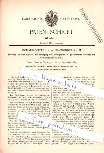 Original Patent - Richard Spitta in Brandenburg a. H., 1898 , Apparat für Gerberei !!!