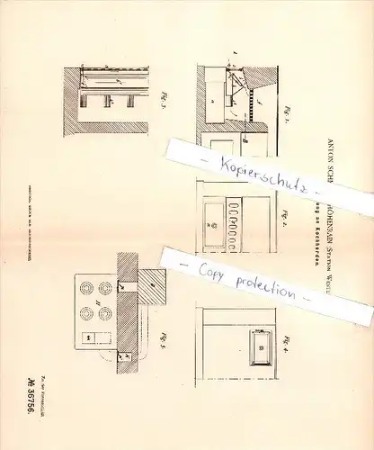 Original Patent - Anton Schmid in Höhenrain , 1886 , Neuerung an Kochherden!!!