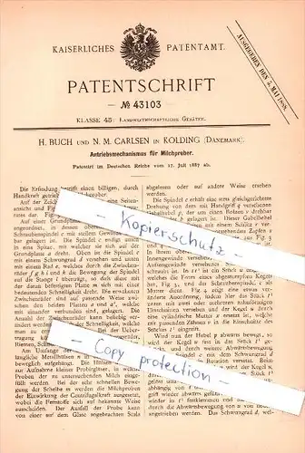 Original Patent - H. Buch und N. M. Carlsen in Kolding  , 1887 ,  Antriebsmechanismus für Milchprober!!!