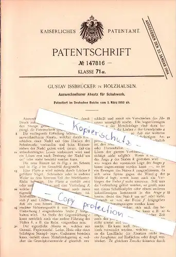 Original Patent - Gustav Issbrücker in Holzhausen , 1903, Auswechselbarer Absatz für Schuhwerk , G. Ißbrücker , Schuste