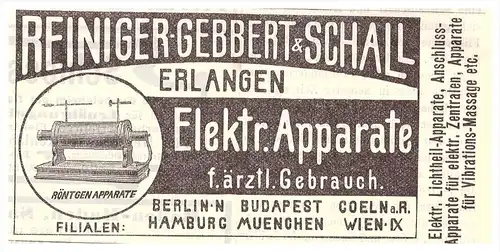 original Werbung - 1905 - Gebbert & Schall in Erlangen , elektr. Apparate , Kur , Arzt , Apotheke !!!