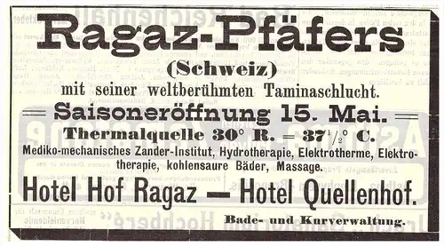 original Werbung - 1905 - Ragaz - Pfäfers , Schweiz , Hotel , Kur , Arzt , Apotheke !!!