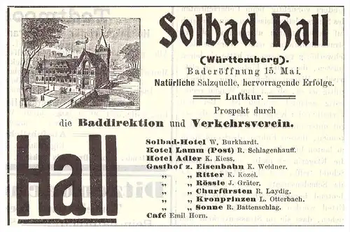 original Werbung - 1905 - Solbad Schwäbisch Hall i. Württemberg , Arzt , Apotheke !!!