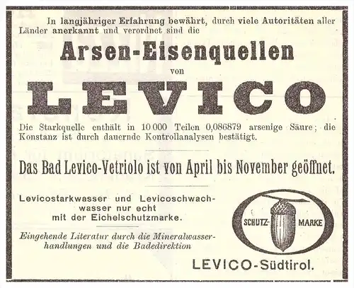 original Werbung - 1905 - Levico Terme , Südtirol , Arsen - Eisenquellen ,  Löweneck , Arzt , Apotheke !!!