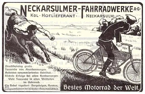 original Werbung - 1905 - NSU Motorrad , Neckarsulm , moto , Oldtimer !!!