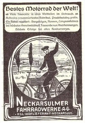 original Werbung - 1905 - NSU Motorrad , Neckarsulm , moto !!!