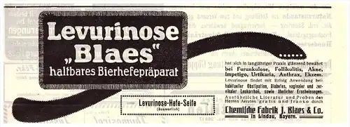 original Werbung - 1914 - LEVURINOSE , Hefe , Chemische Fabrik J. Blaes in Lindau , Kur , Arzt , Apotheke !!!