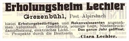 original Werbung - 1914 - Erholungsheim Lechler in Grezenbühl b. Alpirsbach , Kur , Arzt , Apotheke !!!