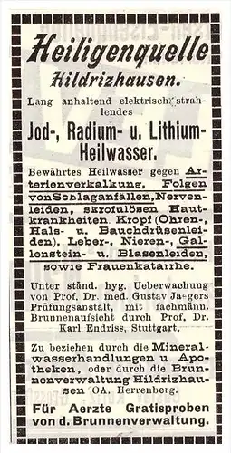 original Werbung - 1914 - Heiligenquelle Hildrizhausen , Kur , Arzt , Apotheke !!!