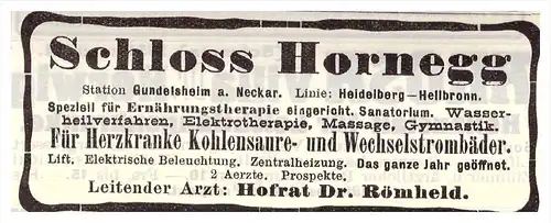original Werbung - 1914 - Schloss Hornegg , Gundelsheim a. Neckar , Dr. Römheld , Arzt , Apotheke !!!