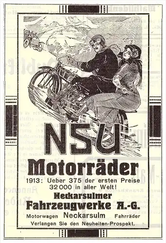 original Werbung - 1914 - NSU Motorräder , Neckarsulm , Oldtimer , Motorrad , moto !!!