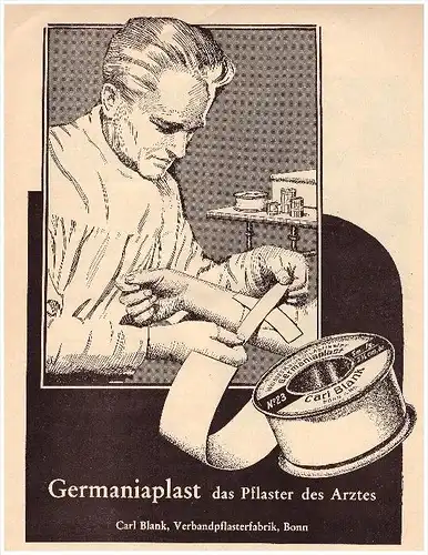 original Werbung - 1935 - GERMANIAPLAST - Pflaster , Carl Blank in Bonn , Arzt , Apotheke !!