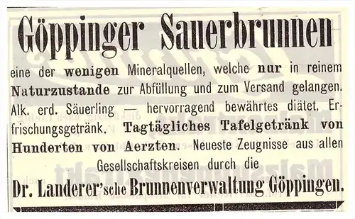 original Werbung - 1914 - Göppingen Sauerbrunnen  Arzt , Dr. Landerer , Apotheke !!!