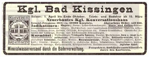 original Werbung - 1914 - Kurverein Bad Kissingen , Kur , Arzt , Apotheke !!!