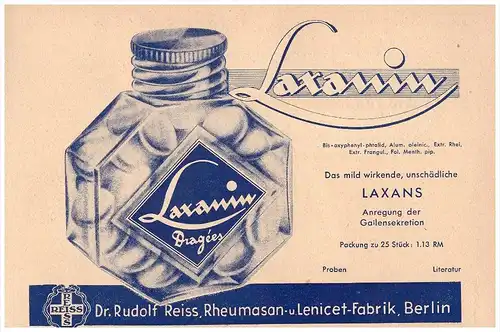 original Werbung - 1938 - Saxanin für Galle , Dr. Reiss Fabrik in Berlin , Galle , Arzt , Apotheke !!