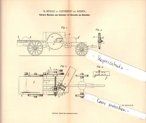 Original Patent - H. Möller in Grevenkop b. Krempe , 1893, Maschine für Brennholz , Sägewerk , Forst , Holz , Steinburg