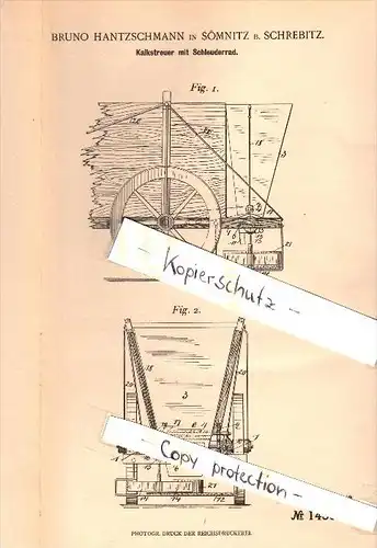 Original Patent - Bruno Hantzschmann in Sömnitz b. Schrebitz / Ostrau , 1902 , Kalkstreuer , Dünger , Landwirtschaft !!!