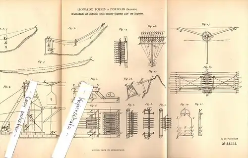 Original Patent - L. Torres en Portolin , 1887 , El tranvía con varias cuerdas de funcionamiento , Molledo !!!