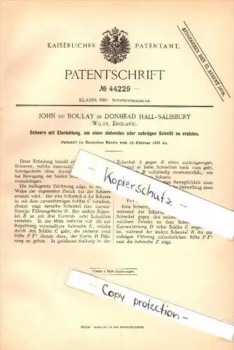 Original Patent - John du Boulay in Donhead Hall Salisbury , Wilts , 1888 , Scissors for oblique cut !!