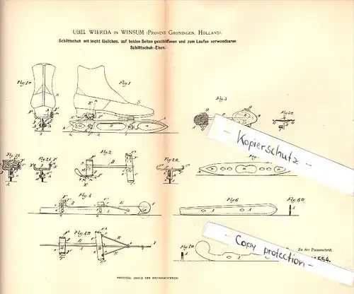 Original Patent - Ubel Wierda in Winsum , 1891 , Schlittschuh , Eiskunstlauf , Eislauf , Provinz Groningen !!!