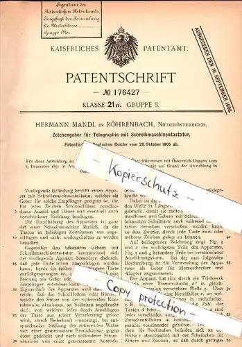 Original Patent - Hermann Mandl in Röhrenbach , Niederösterreich ,1905, Zeichengeber für Telegraphie , telegraphy , Horn