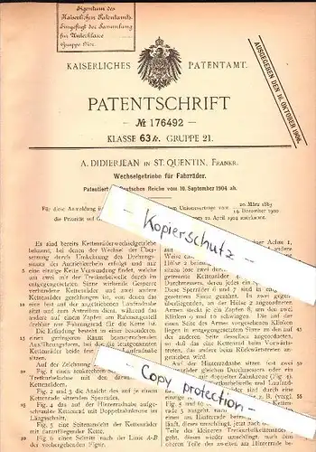 Original Patent - : A. Didierjean à Saint Quentin , 1904 , Transmission pour vélo , bicycle !!!
