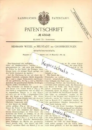 Original Patent - Hermann Witzel in Neustadt b. Grossbodungen , 1887 , Stiefel - Verschluß , Schuhe , Am Ohmberg !!!