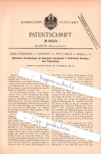 Original Patent -  Carl Steckhan in Gifhorn und Fritz Beige in Halle , 1895 , Kurbelgestänge , Maschinenbau !!!